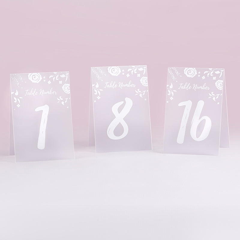 White Frosted Floral Tented Table Numbers (1-18) - Main Image | My Wedding Favors