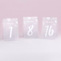 Thumbnail for White Frosted Floral Tented Table Numbers (1-18) - Main Image | My Wedding Favors