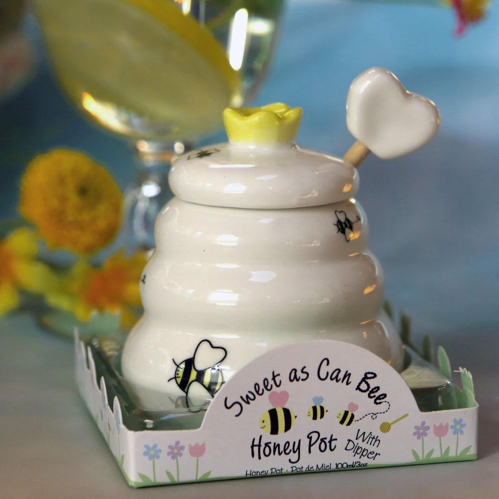 Sweet as Can Bee Honey Pot with Wooden Dipper - Small