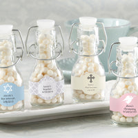 Thumbnail for Personalized Religious Mini Glass Favor Bottle with Swing Top (Set of 12) - Main Image | My Wedding Favors