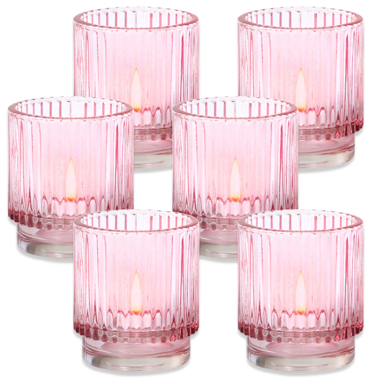 Ribbed Pink Glass Votive Candle Holder (Set of 6) - Alternate Image 8 | My Wedding Favors