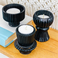 Thumbnail for Vintage Ribbed Blue Glass Candle/Candlestick Holders Set of 6 - Assorted | Alternate Image 7 My Wedding Favors | Tealight/Votive Holder