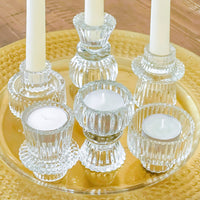 Thumbnail for Vintage Ribbed Glass Clear Candle/Candlestick Holders Set of 6 - Assorted | Main Image, My Wedding Favors | Tealight/Votive Holder