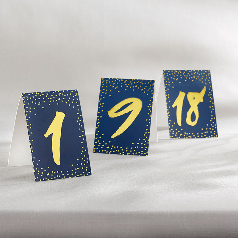 Navy and Gold Foil Tented Table Numbers (1-18) - Main Image | My Wedding Favors