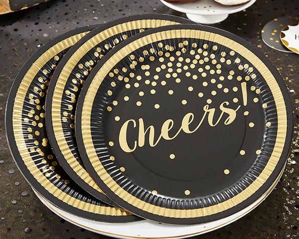 Party Time Gold Foil Cheers 9 in. Premium Paper Plates (Set of 8) - Alternate Image 2 | My Wedding Favors