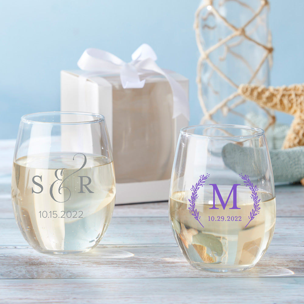 Personalized 9 oz. Stemless Wine Glass - Main Image6 | My Wedding Favors
