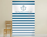 Thumbnail for Personalized Nautical Royal Blue Stripe Photo Backdrop - Main Image | My Wedding Favors