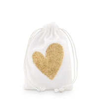 Thumbnail for Gold Glitter Heart Muslin Drawstring Favor Bag - Small (Set of 12) - Main Image | My Wedding Favors
