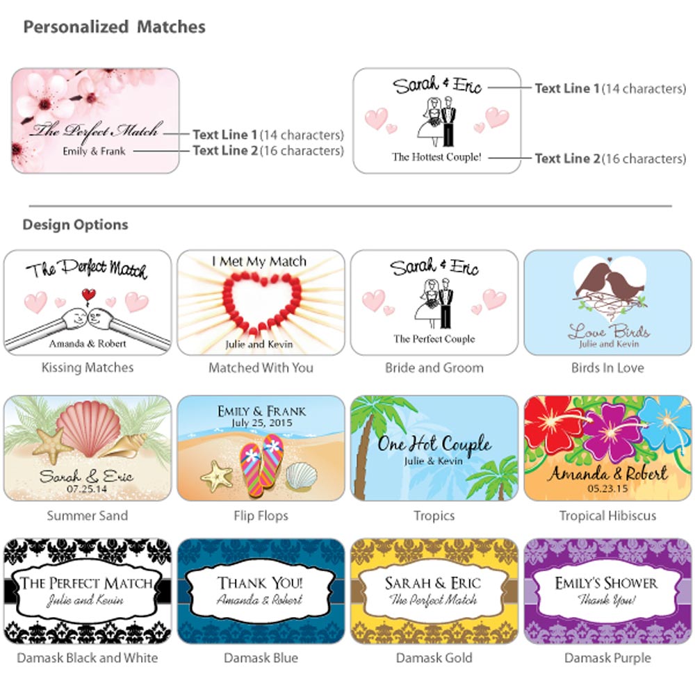 White Personalized Matches (Set of 50) (Many Designs Available) - Alternate Image 2 | My Wedding Favors