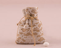 Thumbnail for Rustic Burlap And Lace Drawstring Favor Bag (Set of 12) - Main Image | My Wedding Favors