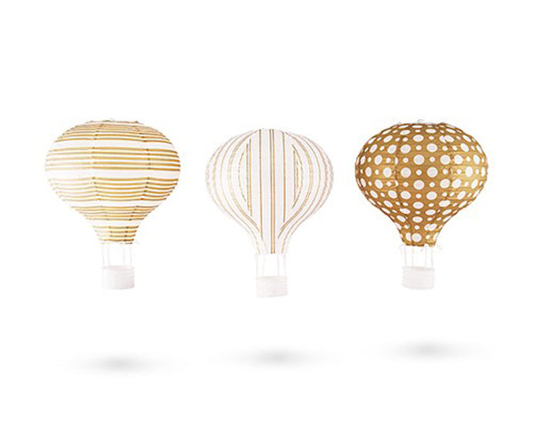 Hot Air Balloon Paper Lantern Set in Gold & White (3 Count) - Alternate Image 2 | My Wedding Favors