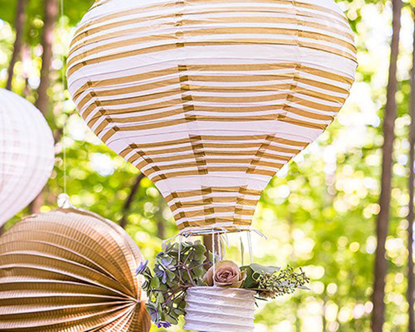 Hot Air Balloon Paper Lantern Set in Gold & White (3 Count) - Main Image | My Wedding Favors