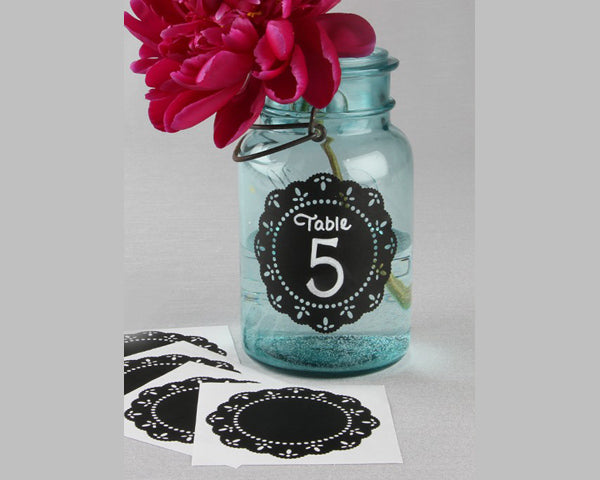Round Doily Chalkboard Stickers (Set of 5) - Main Image | My Wedding Favors