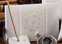 Thumbnail for Classic Ivory Monogrammed Brocade Guest Book and Pen Set - Main Image | My Wedding Favors