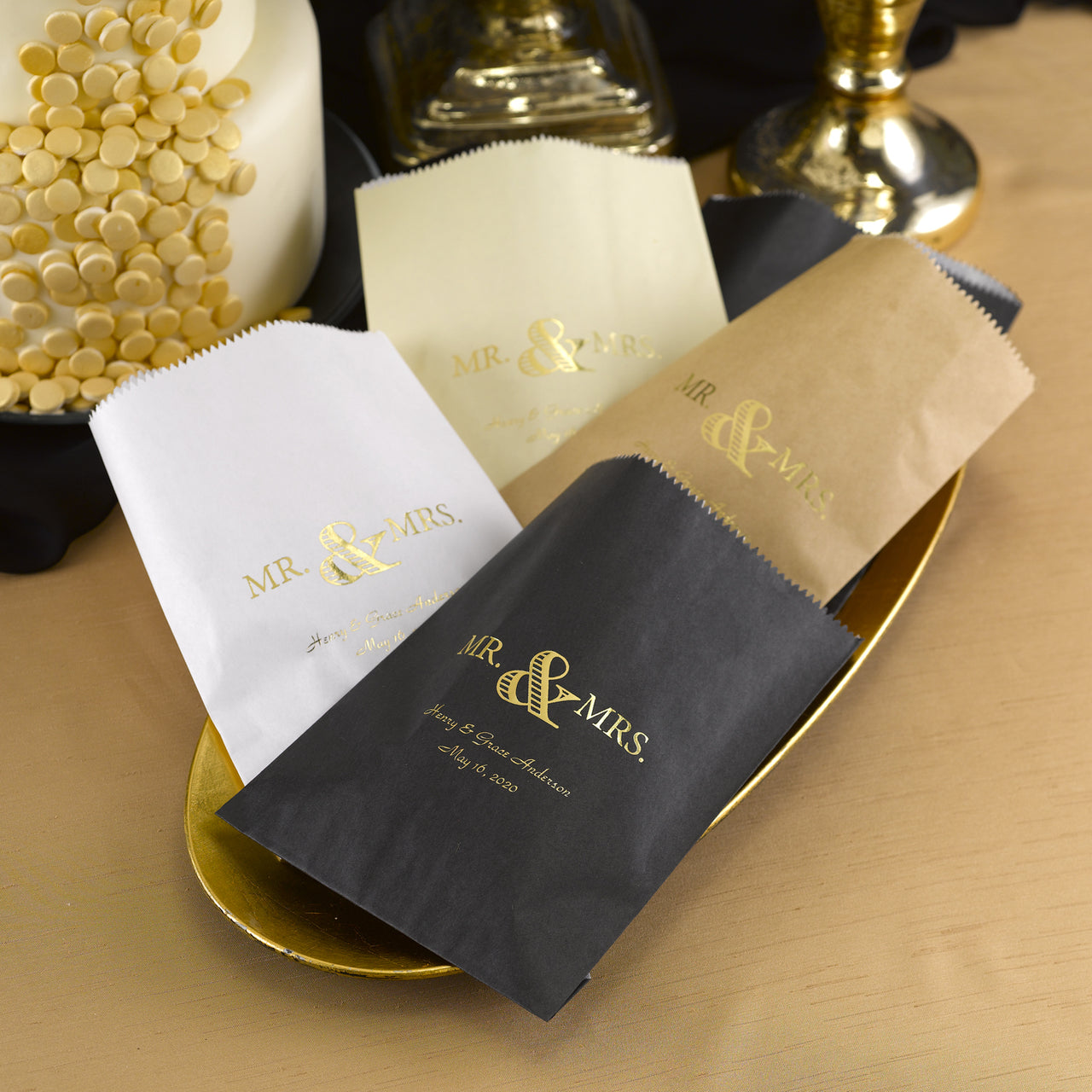 Personalized Mr. & Mrs. Treat Bags (Available in Multiple Colors) (Set of 50) - Main Image | My Wedding Favors