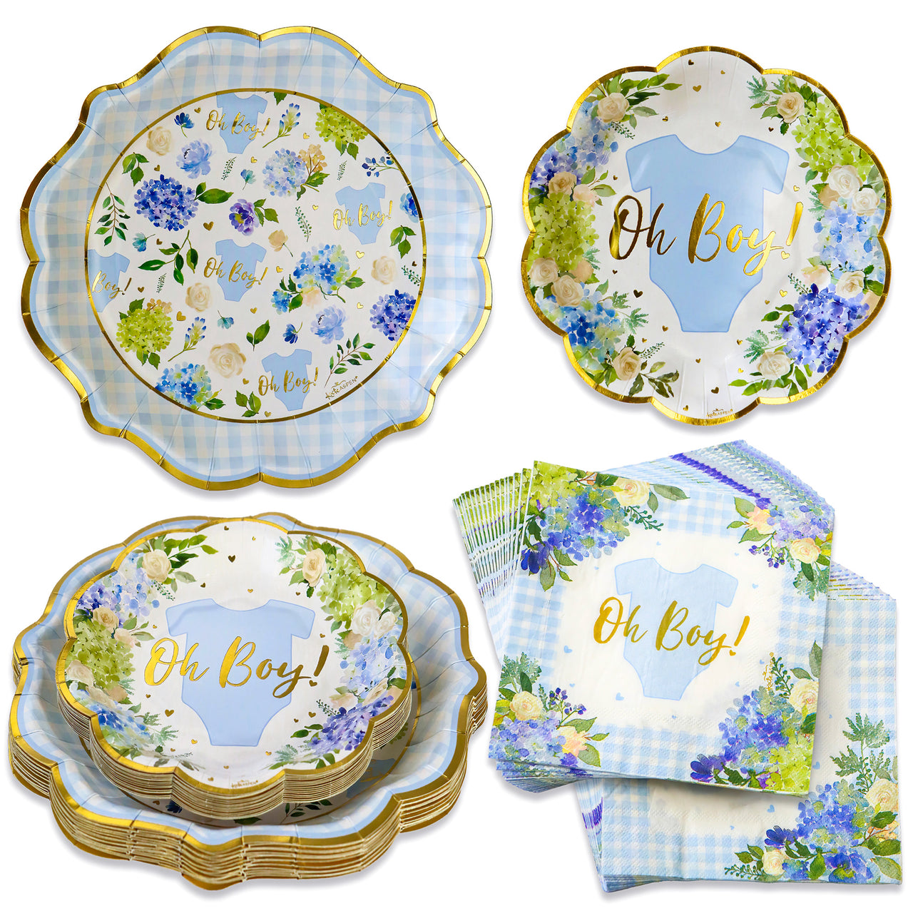 Baby Shower Onesie Floral Tableware Set - Blue