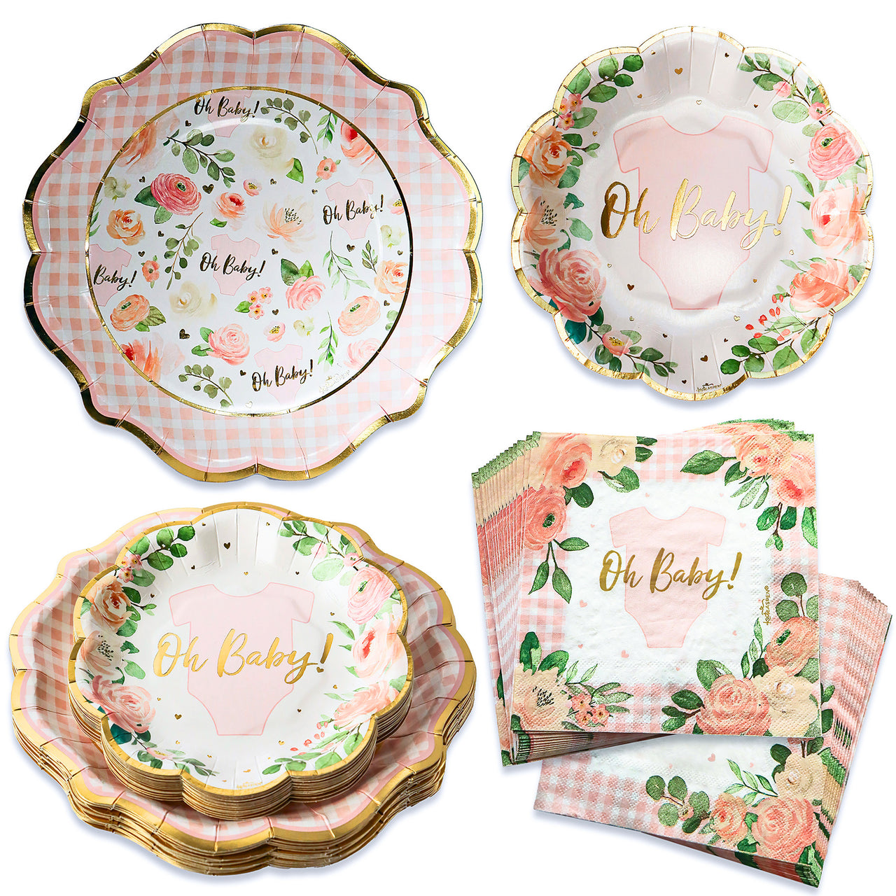 Baby Shower Onesie Tableware Set - Pink Floral