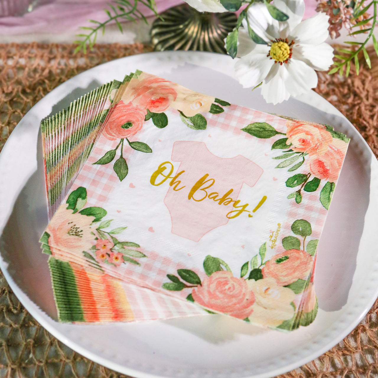Baby Shower Onesie Tableware Set - Pink Floral