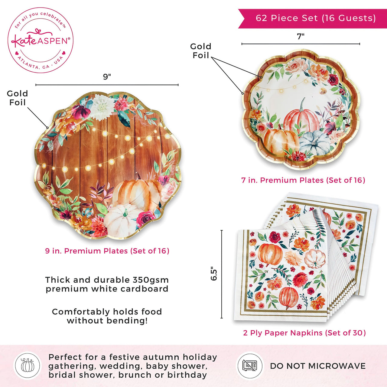62 pcs Fall/Thanksgiving Tableware Set (16 Guests) | My Wedding Favors | Alt Image 6