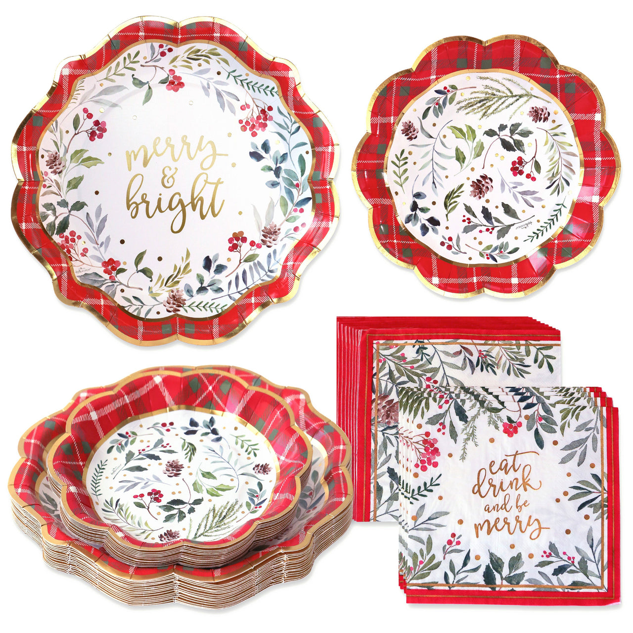 Christmas Tableware Set - 7” Plate (set of 16), 9” Plate (set of 16), and Napkin (set of 30) | My Wedding Favors | Main Image