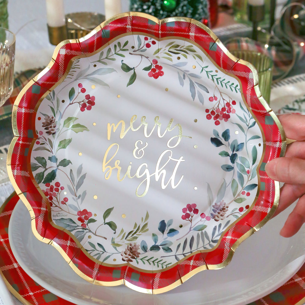 Christmas Tableware Set - 7” Plate (set of 16), 9” Plate (set of 16), and Napkin (set of 30) | My Wedding Favors | Alternate Image 3
