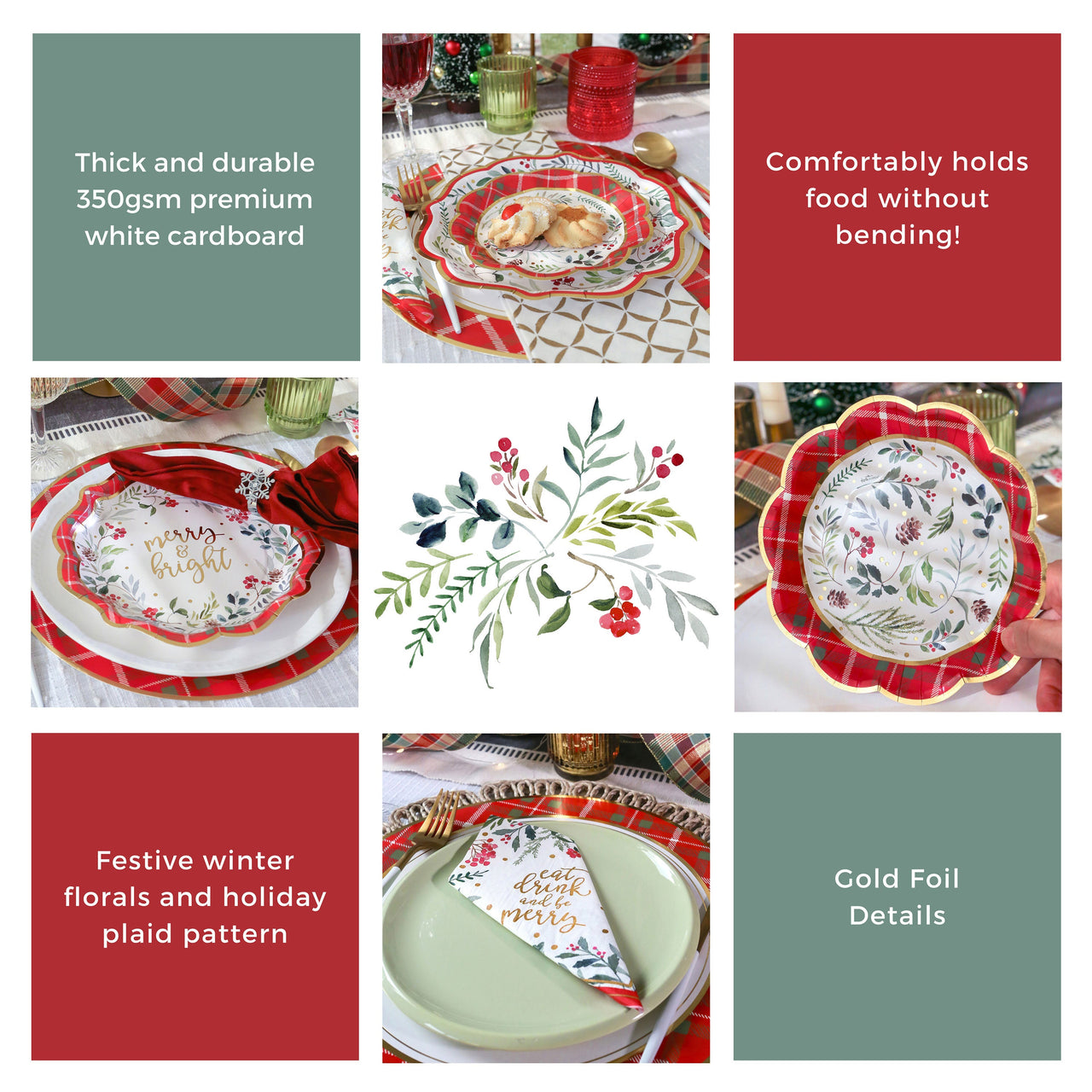 Christmas Tableware Set - 7” Plate (set of 16), 9” Plate (set of 16), and Napkin (set of 30) | My Wedding Favors | Alternate Image 5