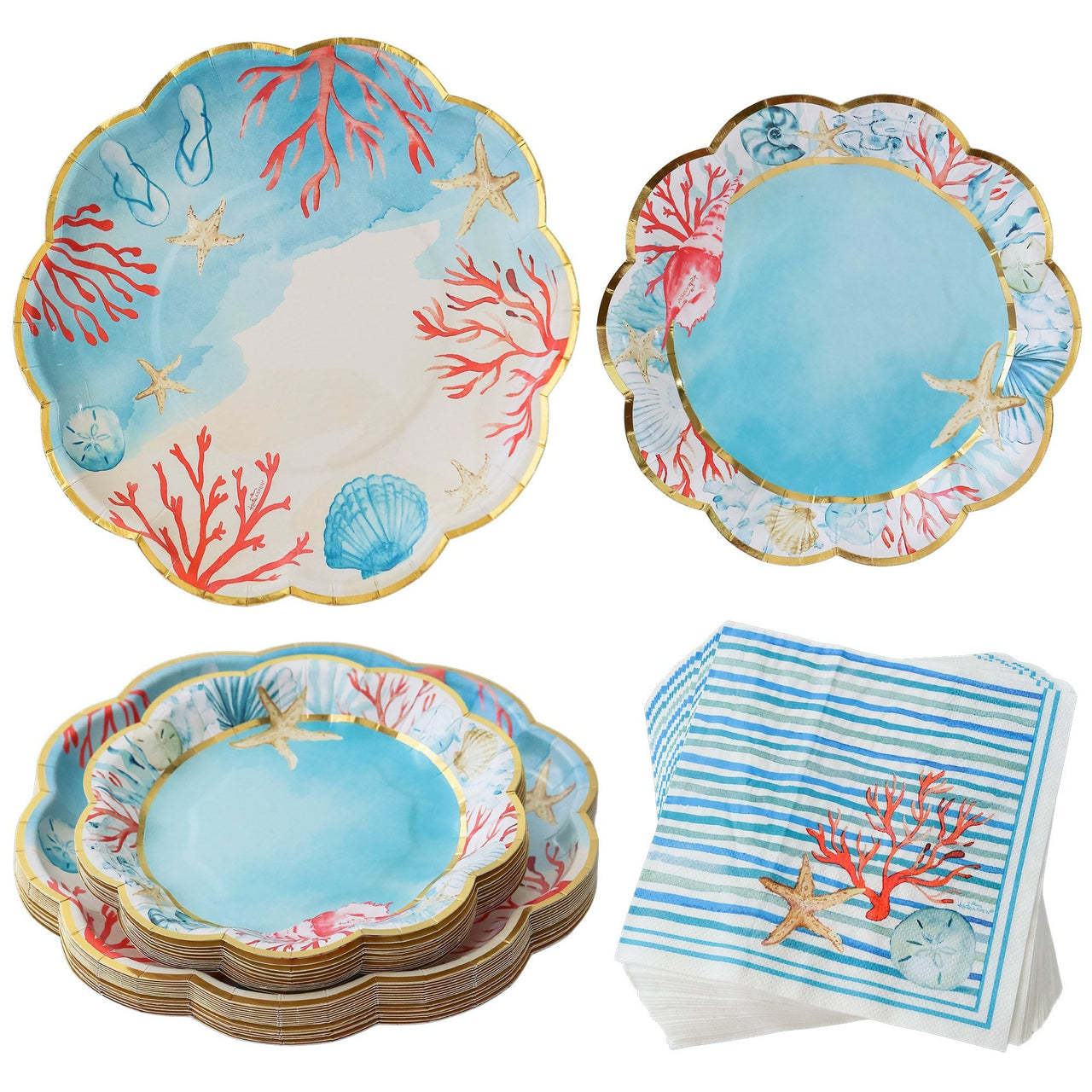 Beach Party Tableware Set - 7” Plate (set of 16), 9” Plate (set of 16), and Napkin (set of 30) Main Image, MWF | Tableware