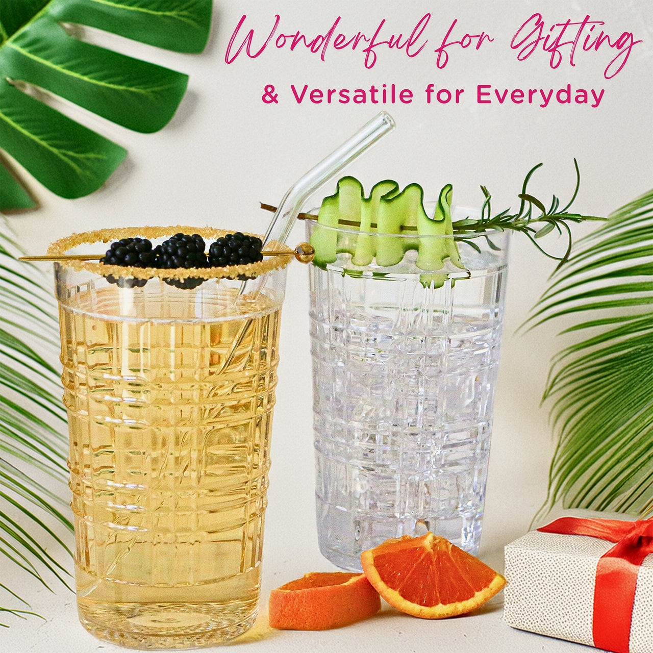 22 oz Plaid Detailed Acrylic Clear Cups, Set of 8