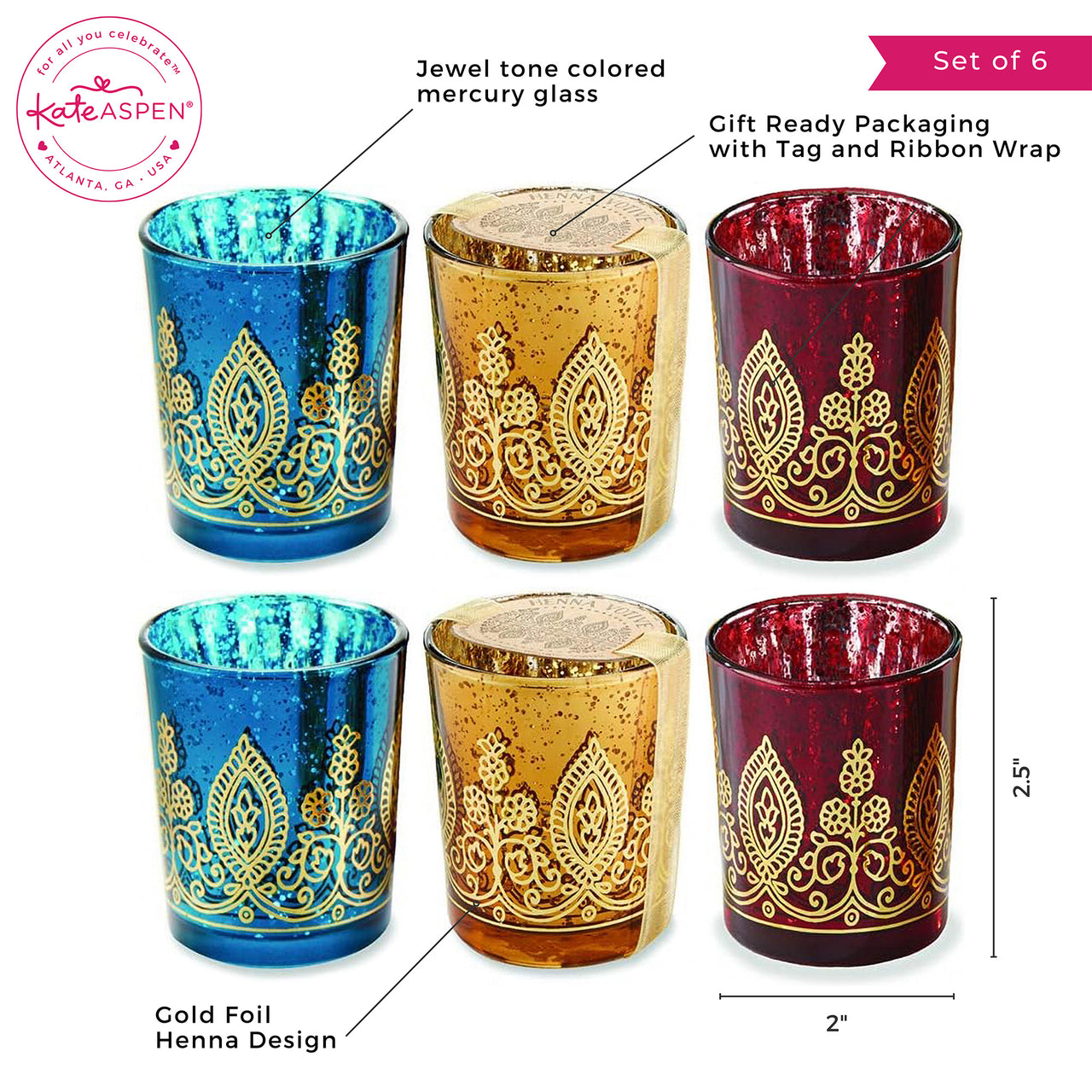 Indian Jewel Henna Votives - Assorted (Set of 6)