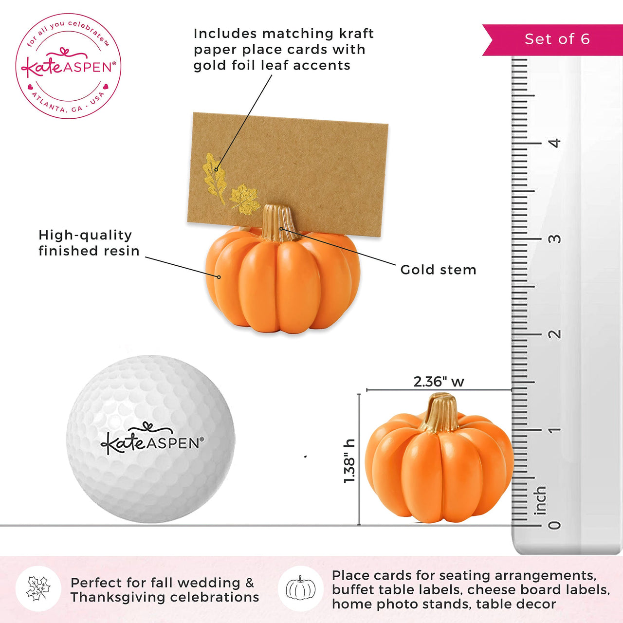 Orange Pumpkin Place Card Holder (Set of 6) | My Wedding Favors | Alt Image 6