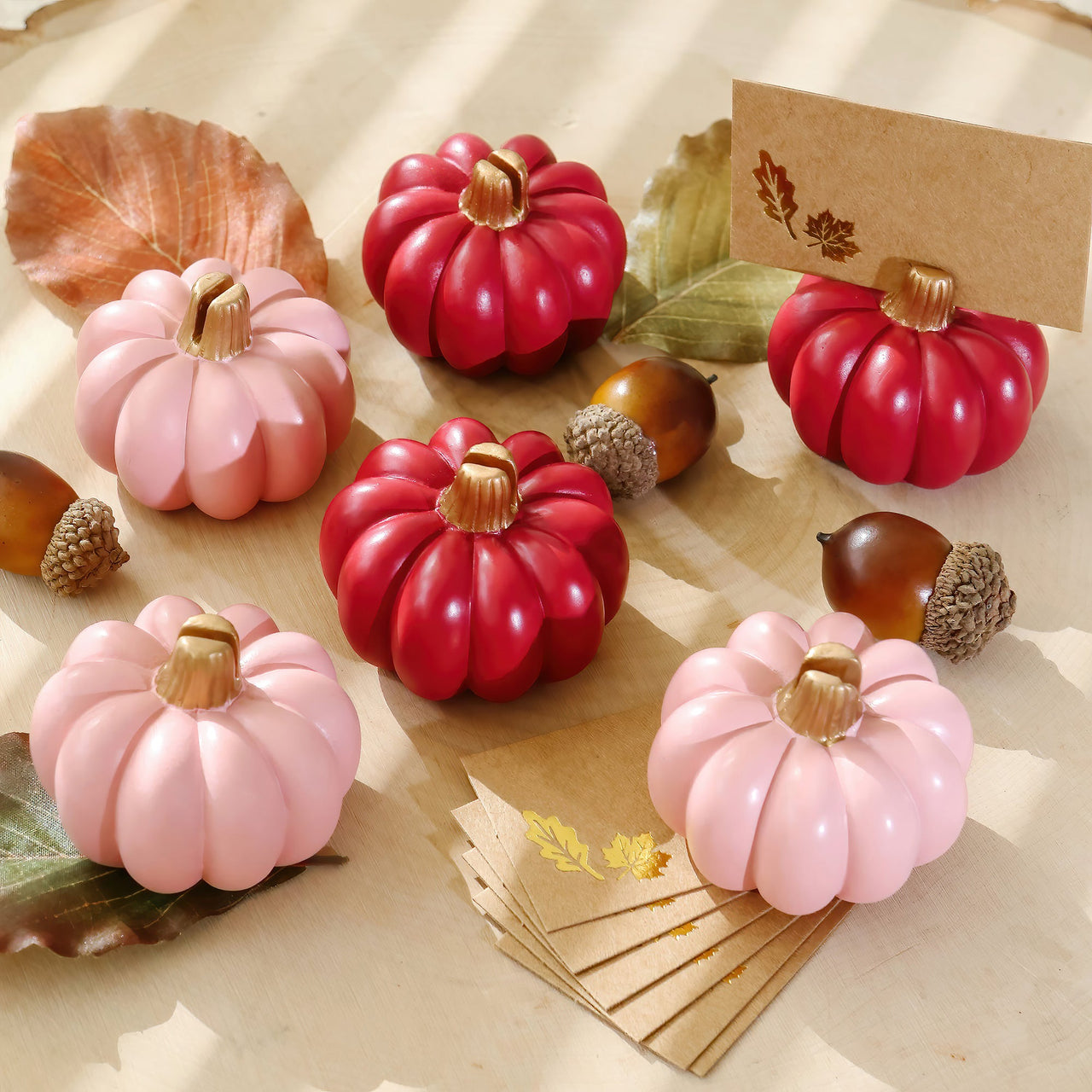 Burgundy & Blush Pink Pumpkin Place Card Holder (Set of 6) | My Wedding Favors | Main Image