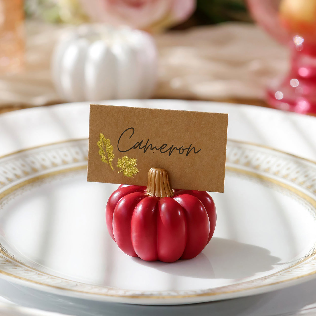 Burgundy & Blush Pink Pumpkin Place Card Holder (Set of 6) | My Wedding Favors | Alt Image 2