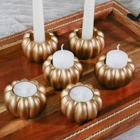 2-in-1 Pumpkin Tealight/Candlestick Holder (Set of 6) - Gold | My Wedding Favors | Alt Image 3