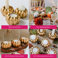 2-in-1 Pumpkin Tealight/Candlestick Holder (Set of 6) - Gold | My Wedding Favors | Alt Image 5