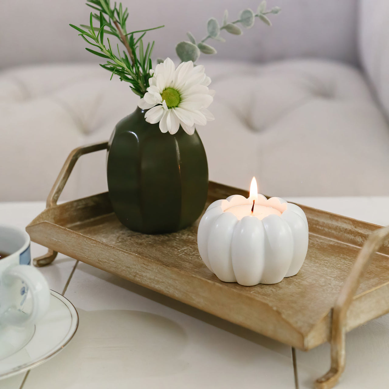 2-in-1 Pumpkin Tealight/Candlestick Holder (Set of 6) - White | My Wedding Favors | Alt Image 3