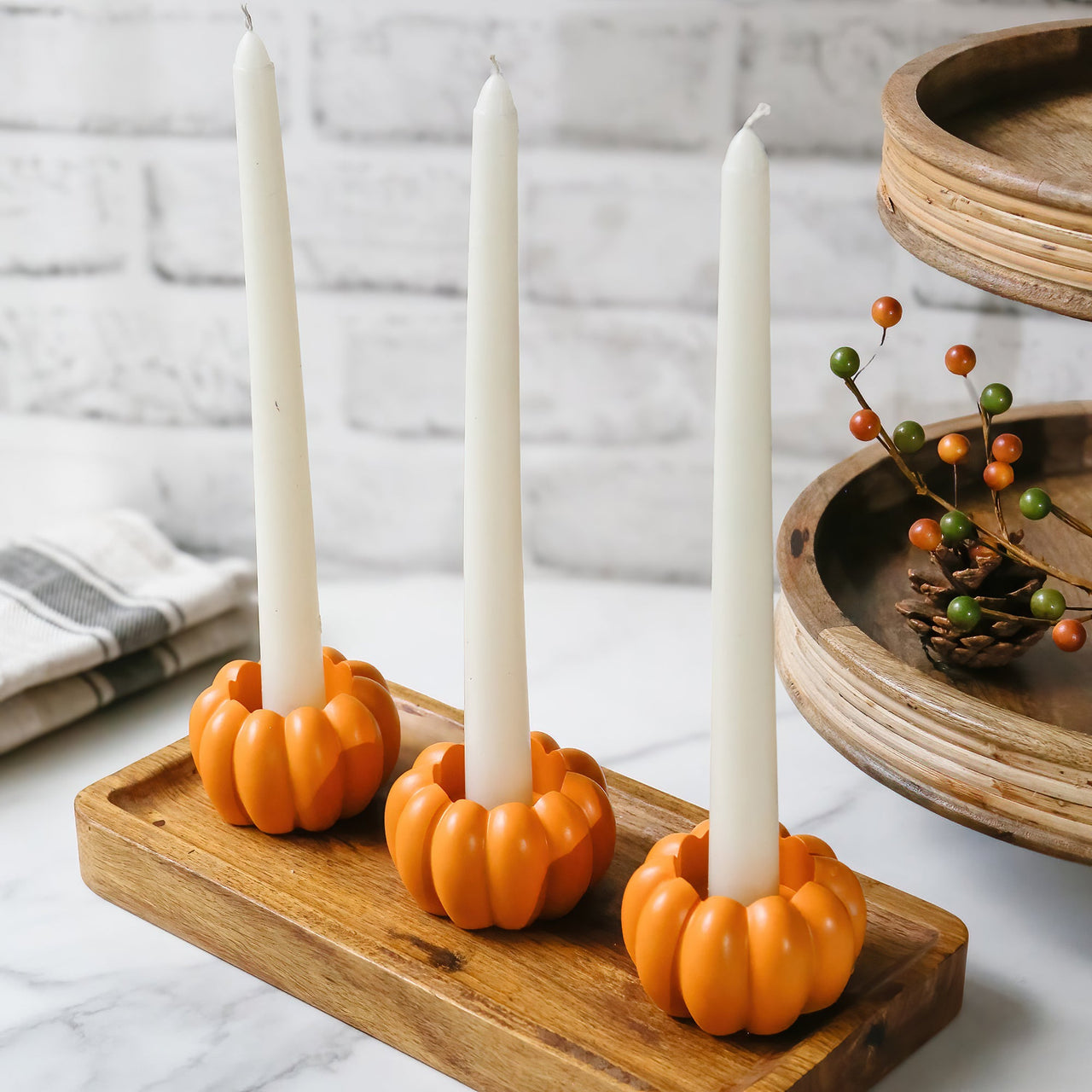 2-in-1 Pumpkin Tealight/Candlestick Holder (Set of 6) - Orange | My Wedding Favors | Alt Image 3
