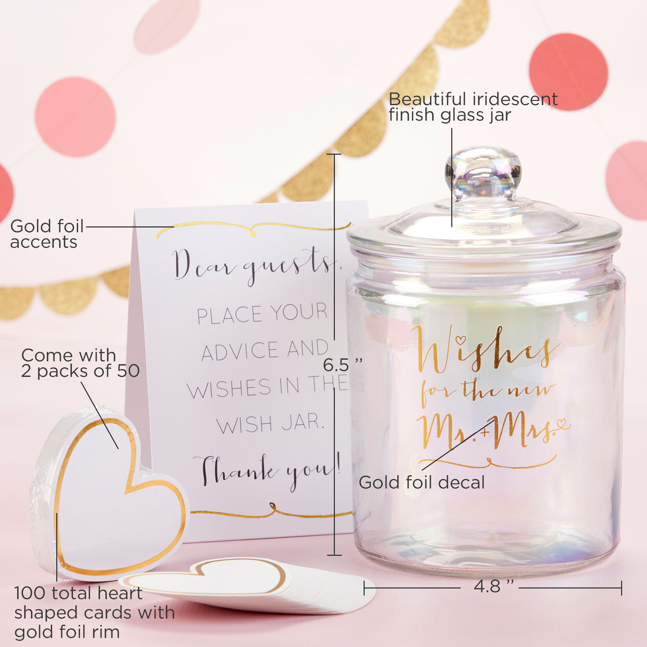 Iridescent Wedding Wish Jar with Heart Shaped Cards