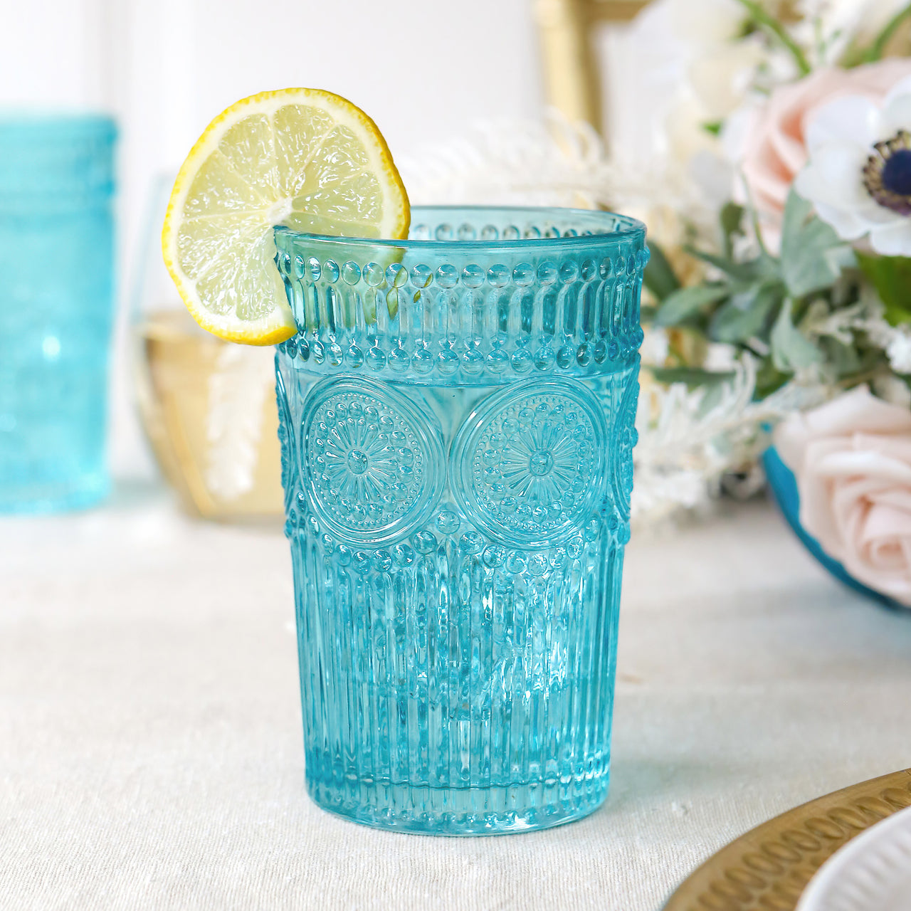 13 oz. Vintage Textured Aqua Drinkware (Set of 6)