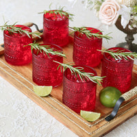 10 oz. Textured Beaded Red Old Fashion Drinking Glasses (Set of 6)