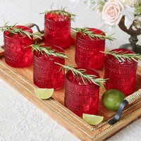 Thumbnail for 10 oz. Textured Beaded Red Old Fashion Drinking Glasses (Set of 6)