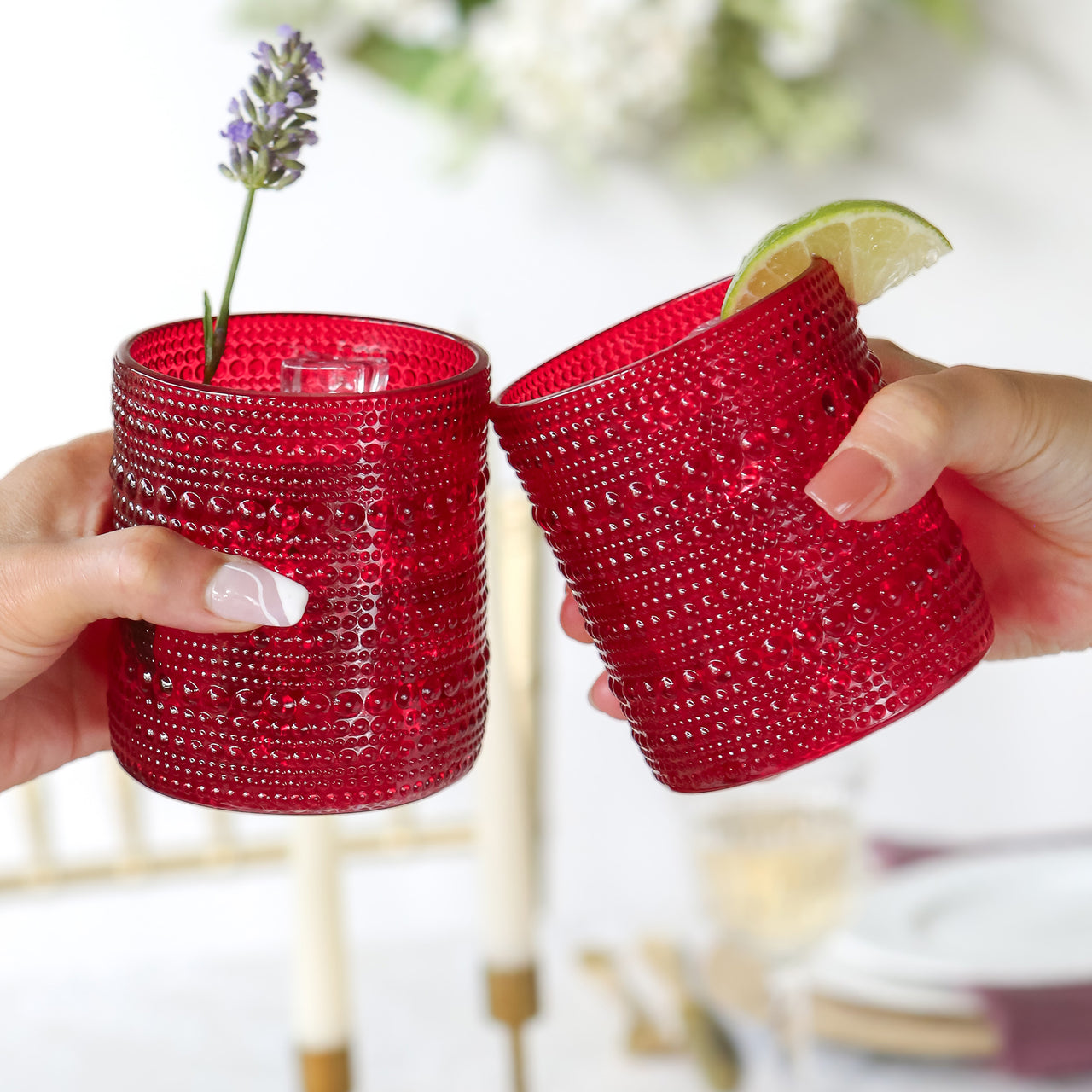10 oz. Textured Beaded Red Old Fashion Drinking Glasses (Set of 6)