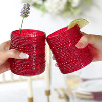 10 oz. Textured Beaded Red Old Fashion Drinking Glasses (Set of 6)