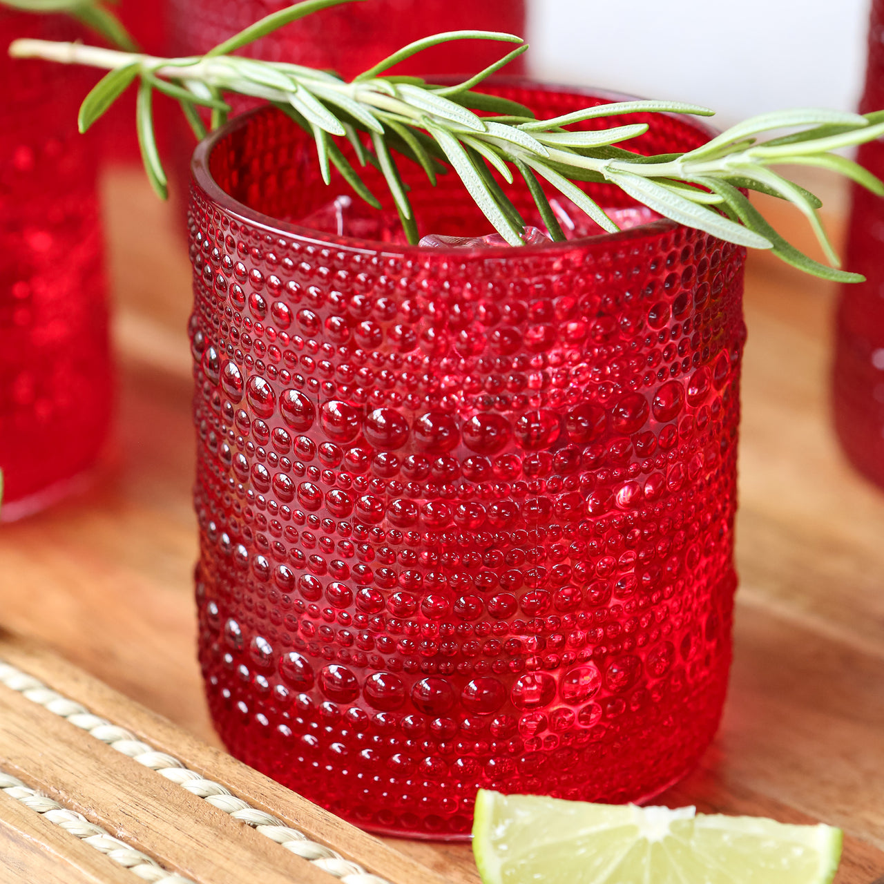 10 oz. Textured Beaded Red Old Fashion Drinking Glasses (Set of 6)