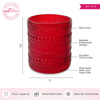 10 oz. Textured Beaded Red Old Fashion Drinking Glasses (Set of 6)