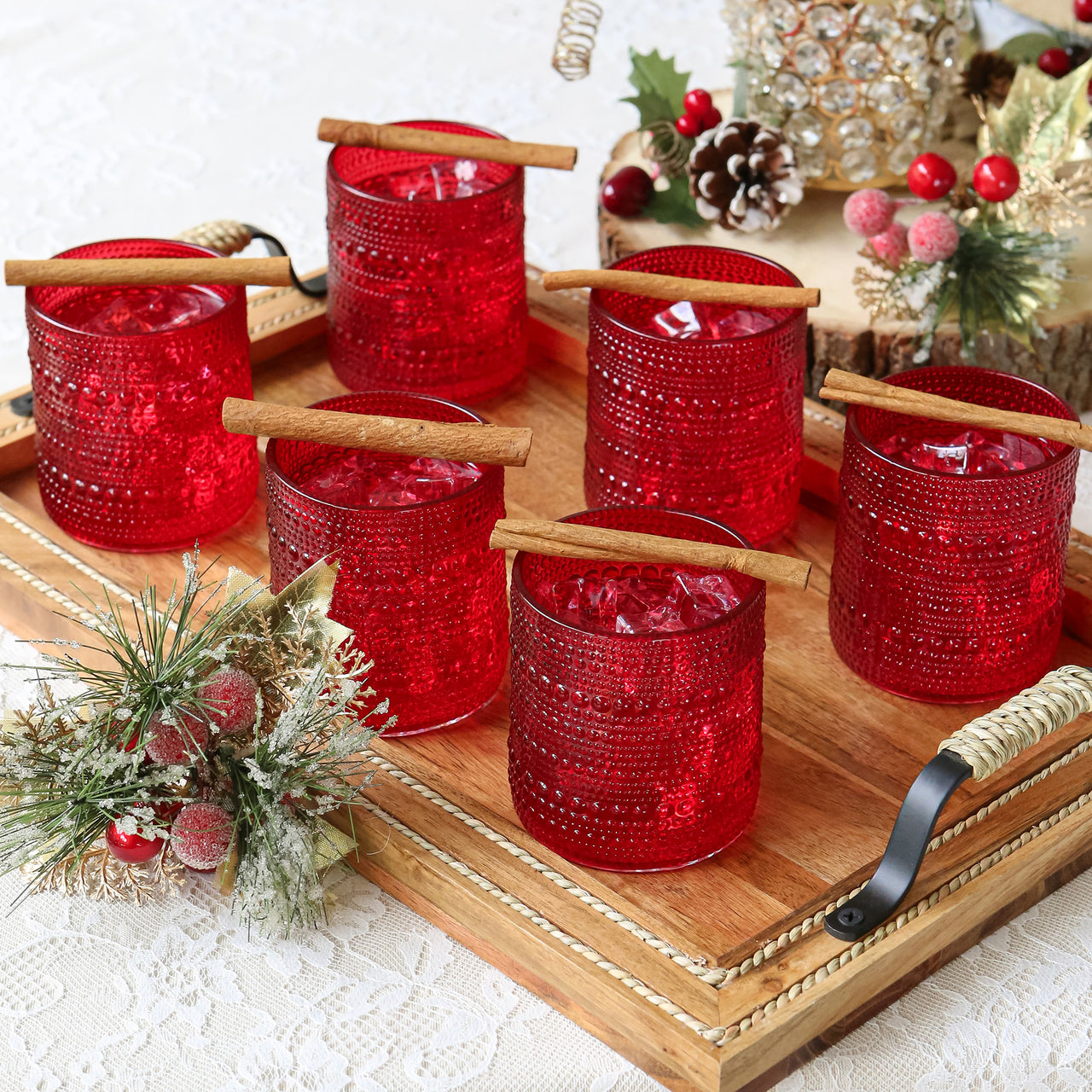 10 oz. Textured Beaded Red Old Fashion Drinking Glasses (Set of 6)