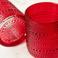 10 oz. Textured Beaded Red Old Fashion Drinking Glasses (Set of 6)