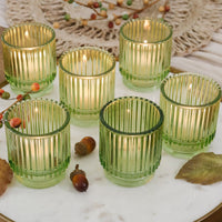 Ribbed Green Glass Votive Candle Holder (Set of 6) | My Wedding Favors | Main Image