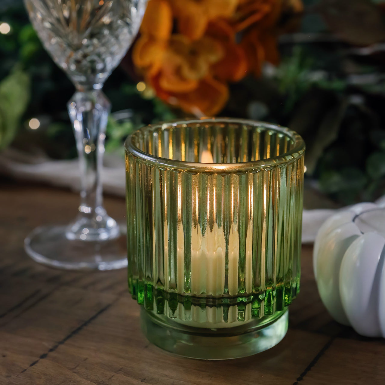 Ribbed Green Glass Votive Candle Holder (Set of 6) | My Wedding Favors | Alt Image 2