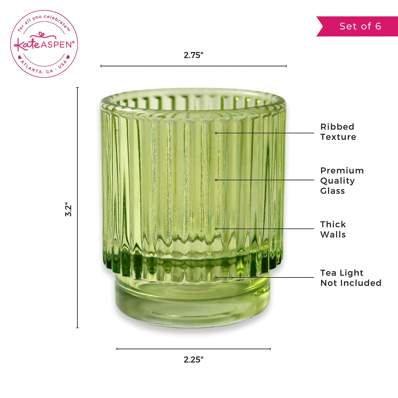Ribbed Green Glass Votive Candle Holder (Set of 6) | My Wedding Favors | Alt Image 6