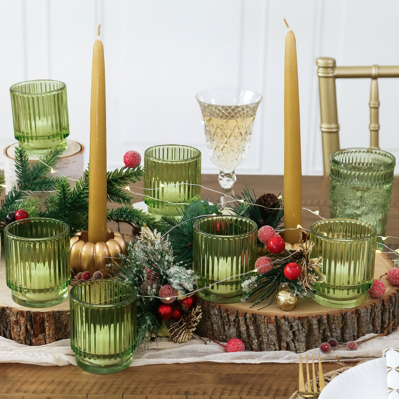 Ribbed Green Glass Votive Candle Holder (Set of 6) | My Wedding Favors | Alt Image 8